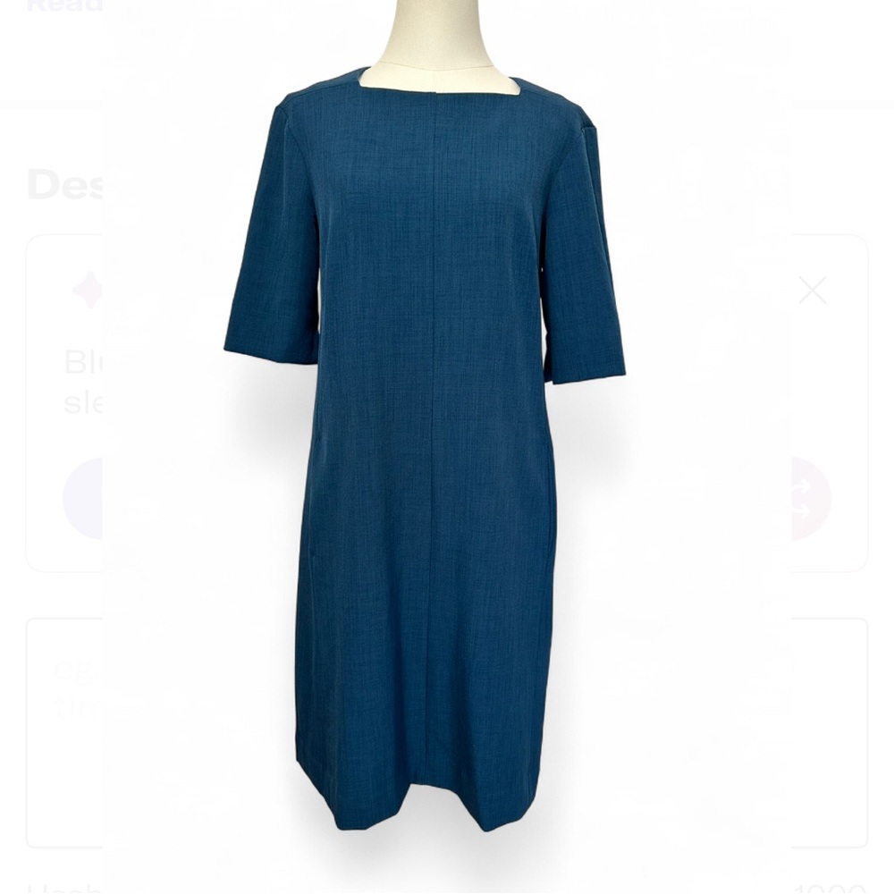 MM.LaFleur Blue Square Neck Sheath Dress w/ Pockets - Size 10